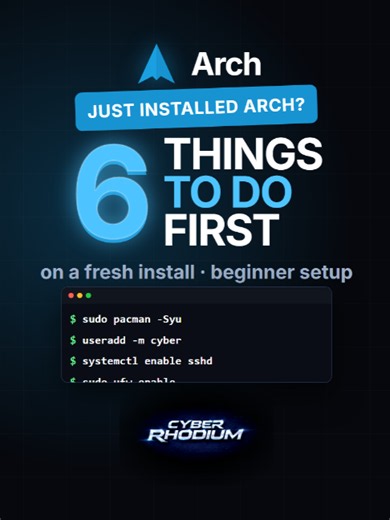 Just installed Arch Linux, EndeavourOS, or Manjaro for the first time? Here are 6 beginner setup steps I would do straight away on an Arch-based system. Arch-based distros are different from Ubuntu. Instead of apt, they use pacman. Instead of the Ubuntu-style sudo group pattern, you will usually see the wheel group. Services are commonly managed with systemctl. In this video, I cover the basics: updating with pacman, installing basic tools, creating a non-root wheel user, enabling sudo access, s