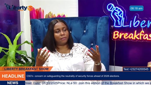 LIBERTY BREAKFAST SHOW - Nine civil society organisations in SierraLeone recently issued a joint statement condemning divisive statements that threatens country’s democracy. They further denounced partisan misuse of the military, urge security sector neutrality, and call for a shift from toxic politics to wellbeing, security, youth development, and peace ahead of 2028 elections. Join this edition of the Breakfast Show in which we engage a representative from these CSO’s to outline their concerns