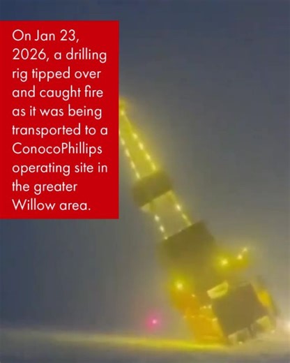 Protect The Arctic on Instagram: "A 10 million pound oil drill rig has tipped over and caught fire while being moved in northern Alaska. ConocoPhillips is said to have evacuated employees, but for the people of Nuiqsut there has been precious little information. Once again, a billion dollar corporation rushing to extract wealth in the Arctic reminds us just how fragile this landscape can be. Swipe to learn more about this evolving story, share with others and follow to help #ProtectTheArctic #st