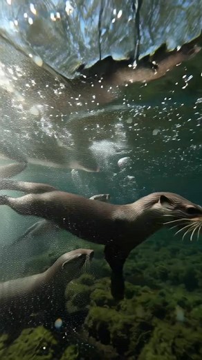 Otters at Play 簾 | A Family’s River Adventure" Sliding, splashing, spinning — a family of otters turns a peaceful river into a playground. Dive below the surface to see their underwater ballet of bubbles and joy. ✨ #Otters #WildlifeShorts #CuteAnimals #NatureLovers #CinematicWater #AnimalJoy | GyaanStar | Facebook