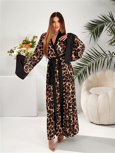 Leopard Getting Ready Robe, Long Satin Kimono Robe for Women, Bridesmaid Gift