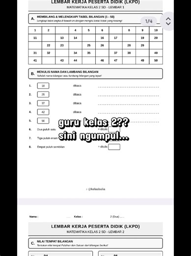 LKPD Matematika Kelas 2 Bab 1 — Mengenal Bilangan Cacah sampai 50
