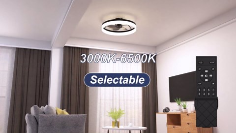 VOLISUN Low Profile Ceiling Fans with Lights and Remote, Fandelier Ceiling Fan Flush Mount, 3000K-6500K Smart Bladeless LED Fan Light, Black Modern Ceiling Fans with Lights for Bedroom