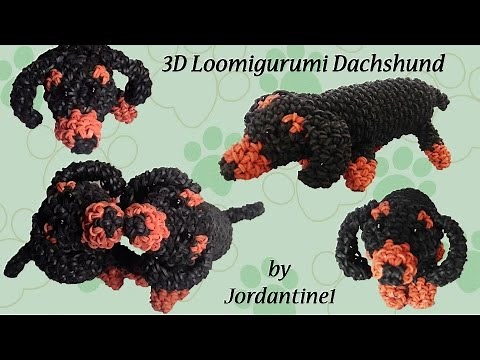 3D Loomigurumi Amigurumi Dachshund Puppy Dog Rainbow Loom Band Crochet Hook Only - собака Лумигуруми