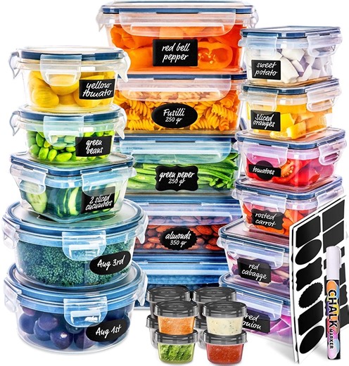Fullstar 50 pcs Meal Prep Container with Lids Set, Leakproof, BPA-Free, Food Storage Containers, Reusable Lunch Storage Set for Kitchen Organization