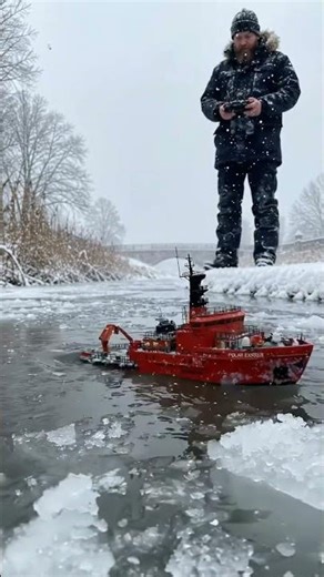 Mini RC Polar Icebreaker on Frozen Canal! ❄️ Insane Winter Realism