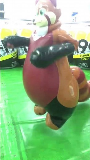 Testing a new red panda inflatable double-layer pvc pool toy suit design 🙂