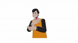 Allergy-related sore throat indian man line 2D character animation. Allergic reaction flat color cartoon 4K video, alpha channel. South asian guy trouble breathing animated person on white background