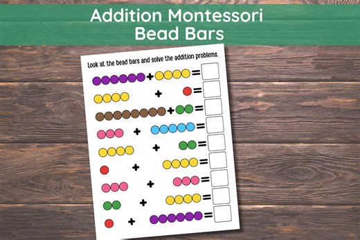 Montessori Bead Bars Addition to 10 Worksheets, Printable Montessori Math, Preschool Kindergarten Math Bead Bars, Math Activity - Etsy