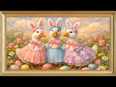 Frame TV Art with Music: Easter Three Goose with Bunny Ears | 4K Spring Frame TV Wallpaper