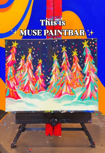 Dreamy pastels, frosted evergreens, and all the cozy Christmas vibes 🎄✨ Join our Glistening Evergreens paint class on Tuesday, 12/23 for a family-friendly night that’s the perfect way to start your Christmas festivities early. Bring the whole crew and make it a new holiday tradition. Head to our profile and tap the link to book your seats. #painting #musepaintbar #pastelchristmas