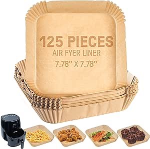 8" Disposable Air Fryer Liners - 125 PCS Square Disposable Paper Air Fryer Liner - Parchment Paper For Air Fryer, Microwaves and Airfryer Basket Liner