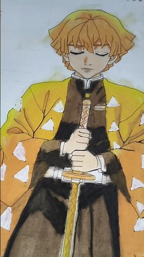 demon slayer zenitzu drawing using oil pastel colour for the first time in my life #art #anime