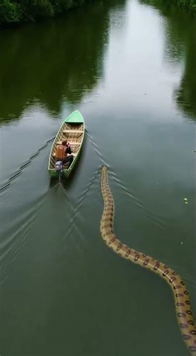 Giant Snake Swimming Beside a Boat – Terrifying River #anaconda #wildanimals #giantsnake #explore