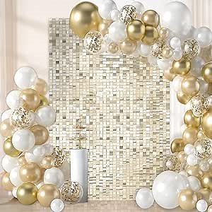 Light Gold Shimmer Backdrop Panel Sequin Backdrops 18 Panels Birthday Decoration for Outdoor Banquet Exhibition