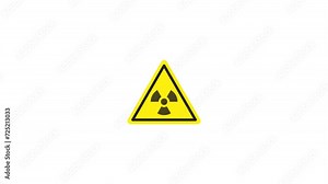 Radioactive Warning Yellow Icon Animation. Transparent background. 4K Video