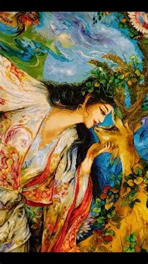 $2900 IRANIAN Hand-knotted Wall Hanging Rug - Miniature Lady and Deer Tapestry