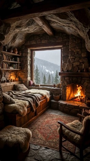 Winter Storm Outside a Quiet Cave Cabin ❄️🔥 Cozy Ambience #Shorts