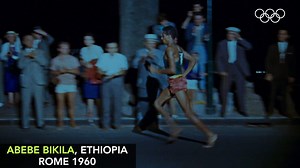 #OnThisDay 6⃣0⃣ years ago, marathon runner Abebe Bikila 🇪🇹 won a gold medal and set a world record while running barefoot at Rome 1960. | Olympics