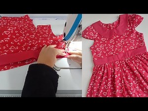 COMO COSTURAR VESTIDO INFANTIL COM GOLA BONECA FAIXA CINTURA E MANGA COPINHO #costurainiciantes