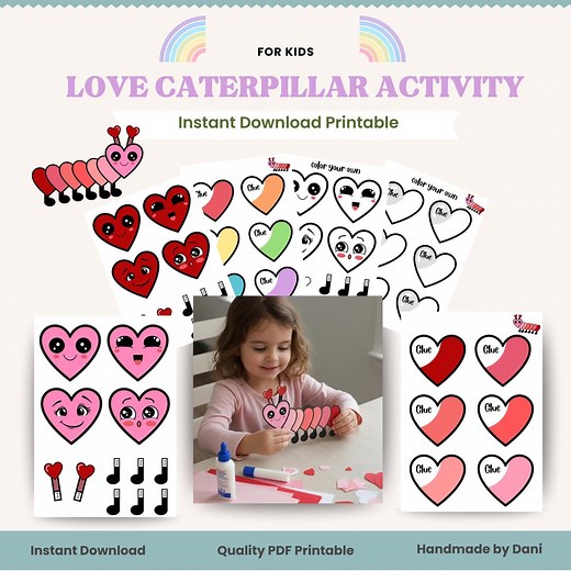 Love Caterpillar Craft for Kids Printable | Valentine Cut and Glue Activity | Heart Caterpillar Worksheet | Preschool Fine Motor PDF - Etsy