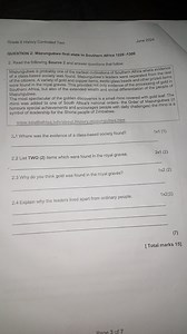 Grade 6 History Controlled TestJune 2024QUESTION 2: Mapungub... | Filo