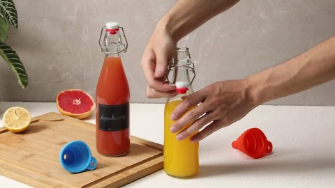 8 Set 16 OZ Swing Top Glass Bottles - Flip Top Beer Brewing Bottles with Stopper for Fermentation, Kombucha, Mead Kefir, Vanilla Extract, Juice, Tea, Wine, Soda - Airtight Cap Lids, Bonus 2 Pourers