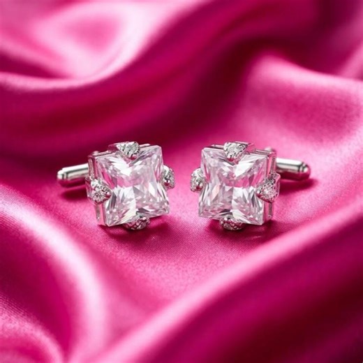 Princess Cut Lab Diamond Cufflinks, 14k White Gold Plated, Square Wedding Groom Gift - Etsy