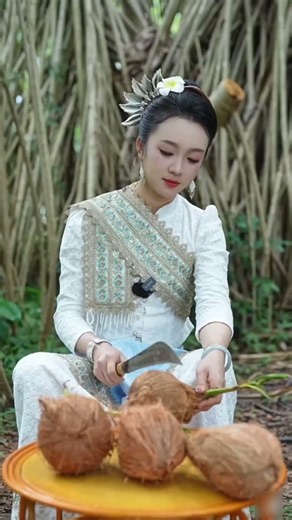Beauty Harvests & Eats Fresh Coconut Sash! 🥥🌴 #Coconut #VillageLife #Shorts