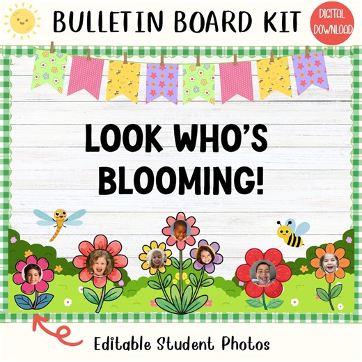 Spring Bulletin Board Kit | Editable Student Flower Photos (digital Download) - Etsy