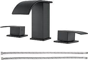 8-inch Black Waterfall Bathroom Faucet - Widespread 3 Hole Bathroom Sink Faucet, Modern Vanity Faucets with Supply Lines, Matte Black