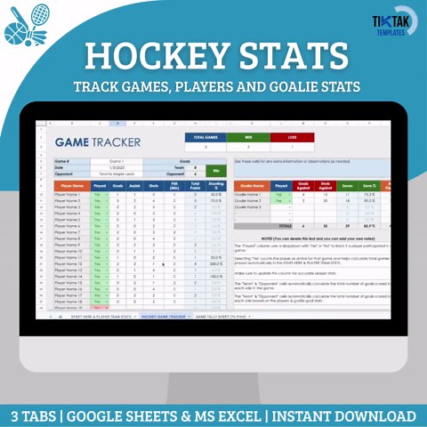 Hockey Stats Spreadsheet Template, Hockey Player Stats Tracker Log, Hockey Team Stats, Hockey Game Tracker, Excel & Google Sheet Spreadsheet - Etsy