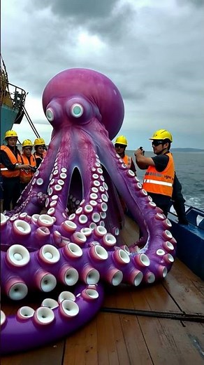 Giant Purple Octopus In The Ocean Caught by Fishermen! 🐙🎣#GiantSeaCreatures #OceanMysteries