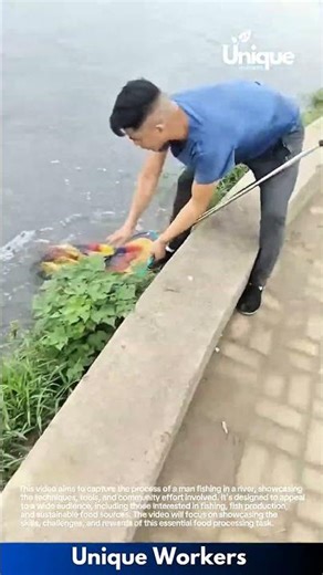 Man catching fish with a net: people fishing in a river