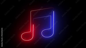 Neon red and blue color music icon animation video. Musical note icons. Abstract neon glowing double musical note icon animation. Music symbol neon color reveal and glowing loop effect animation. Stock Video