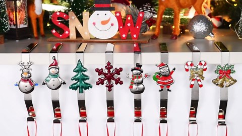 Christmas Stocking Holders for Mantle Set of 4, Weighted Stocking Hangers for Mantel Fireplace, Stocking Hooks for Xmas Decoration (Colorful)