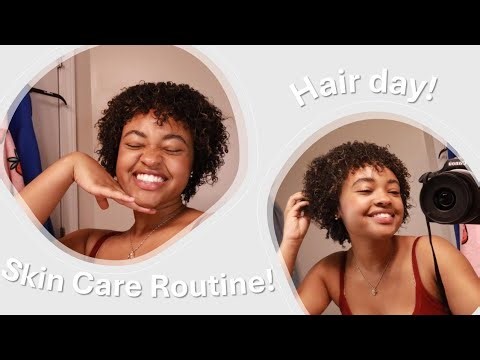 Wash day routine for 3c curly hair and highschool skincare routine