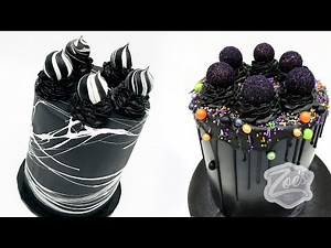 Black chocolate drip Halloween cakes tutorial