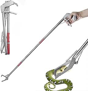 50"Snake Grabber Tool,Collapsible 3 Sections Snake Stick,Snake Tongs Only 17 in After Folding,Snake Stick Suitable for Many Scenarios，Snake Grabber Toolcan Also be Used as Reptile Tongs and Snake Hook