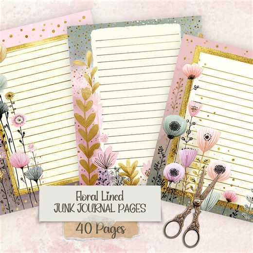 Floral Lined Journal Pages – Printable Filler Paper, Wildflower Stationery Writing Paper, Digital Download - Etsy
