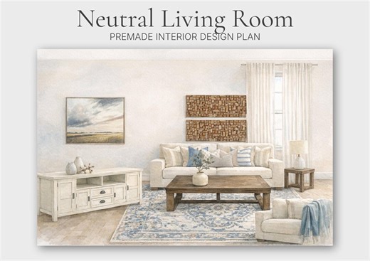 Neutral Living Room Design Plan | Digital Interior Design Guide (PDF) - Etsy