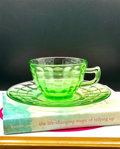 1930s Anchor Hocking Green Depression Glass Cup & Saucer | Block Optic Uranium Glass - Etsy UK