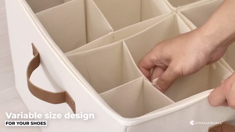 StorageWorks Shoe Organizer for Closet, Fits up to 16 Pairs, Shoe Cubby Storage Containers with Adjustable Dividers and Clear Cover, Gray and White Stripes