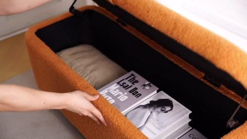 39.5" Boucle Storage Ottoman Bench for Living Room Bedroom Foot Rest End of Bed Wood Leg Pink