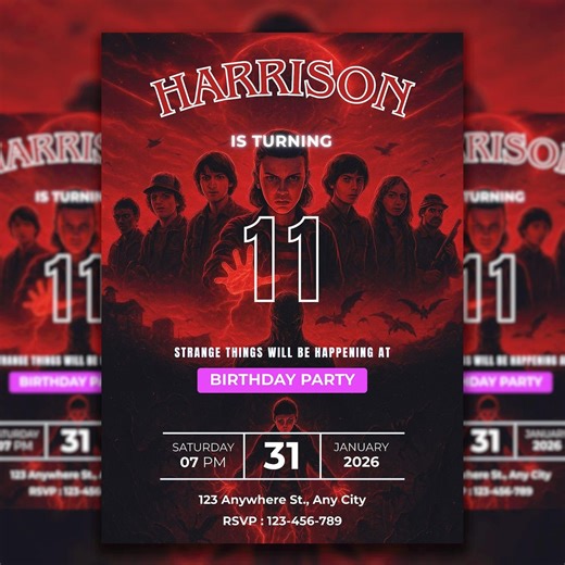 Editable Stranger Things Invitations Birthday Party Canva Template | Party Invite - Etsy