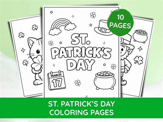 St. Patrick's Day Coloring Pages Printable PDF, 10 Coloring Sheets for Kids, Preschool Classroom Activity, Kindergarten Fun - Etsy