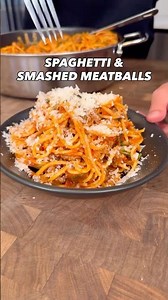 High Protein Spaghetti & Smashed Meatballs! Only 665 Calories!🍝🧆🔥#food #shorts #highproteinrecipes
