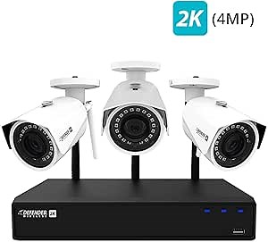 Defender W2K1T4B3 Wireless Security System with Remote Viewing, Motion Detection, and 3 HD 4MP, Wide Angle, Night Vision, Wi-Fi Cameras, 4 Channel, 1TB NVR Security, White