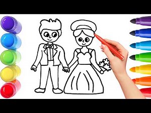 How To Draw cute bride and groom Drawing, Painting & Coloring For Kids and Toddlers_ Child Art 🐋🌈🎨