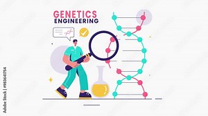 Vector Animation Illustration of Genetic Engineering and DNA Modifications with Scientists Conducting Genetics Research or Experiments